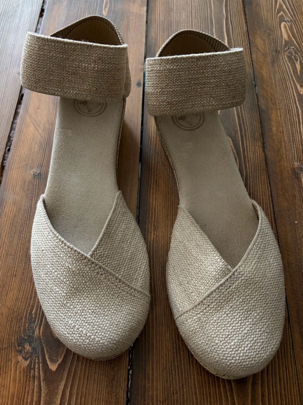 Charleston Shoe Company Woven Ankle-Strap Women's Sandals in Beige